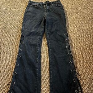 Black Lace Up Jeans